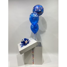 30th Birthday Foil and 2 Printed 30th Latex Balloons in a Box (Blue)